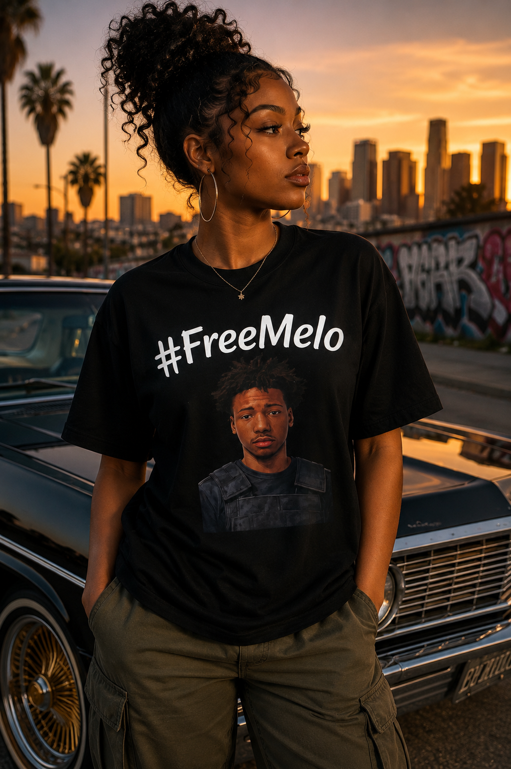 #FreeMelo T-Shirt — Protest Graphic Tee Featuring Portrait